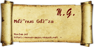 Mónus Géza névjegykártya